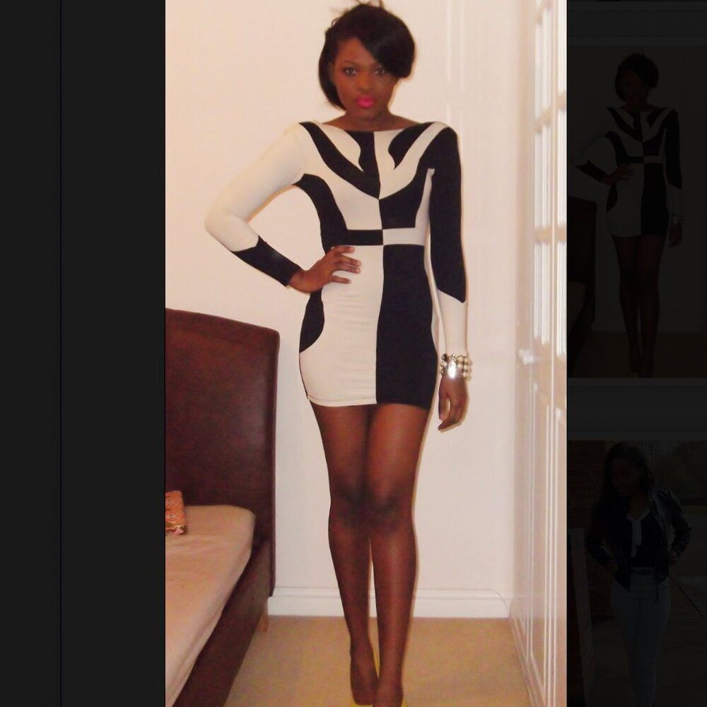 Motel Rocks XS Bodycon Mini Dress ColorBlock Sexy Club Black Abstract Feminine - Picture 9 of 11